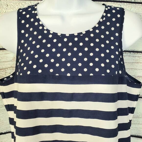 LOFT Women’s Sleeveless Mixed Print Tank Top Size S Navy Blue Polka Dot Stripe B - Picture 2 of 8